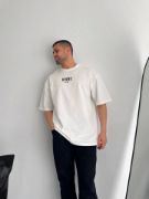 Baskılı Oversize Bisiklet Yaka T-shirt - Beyaz resmi